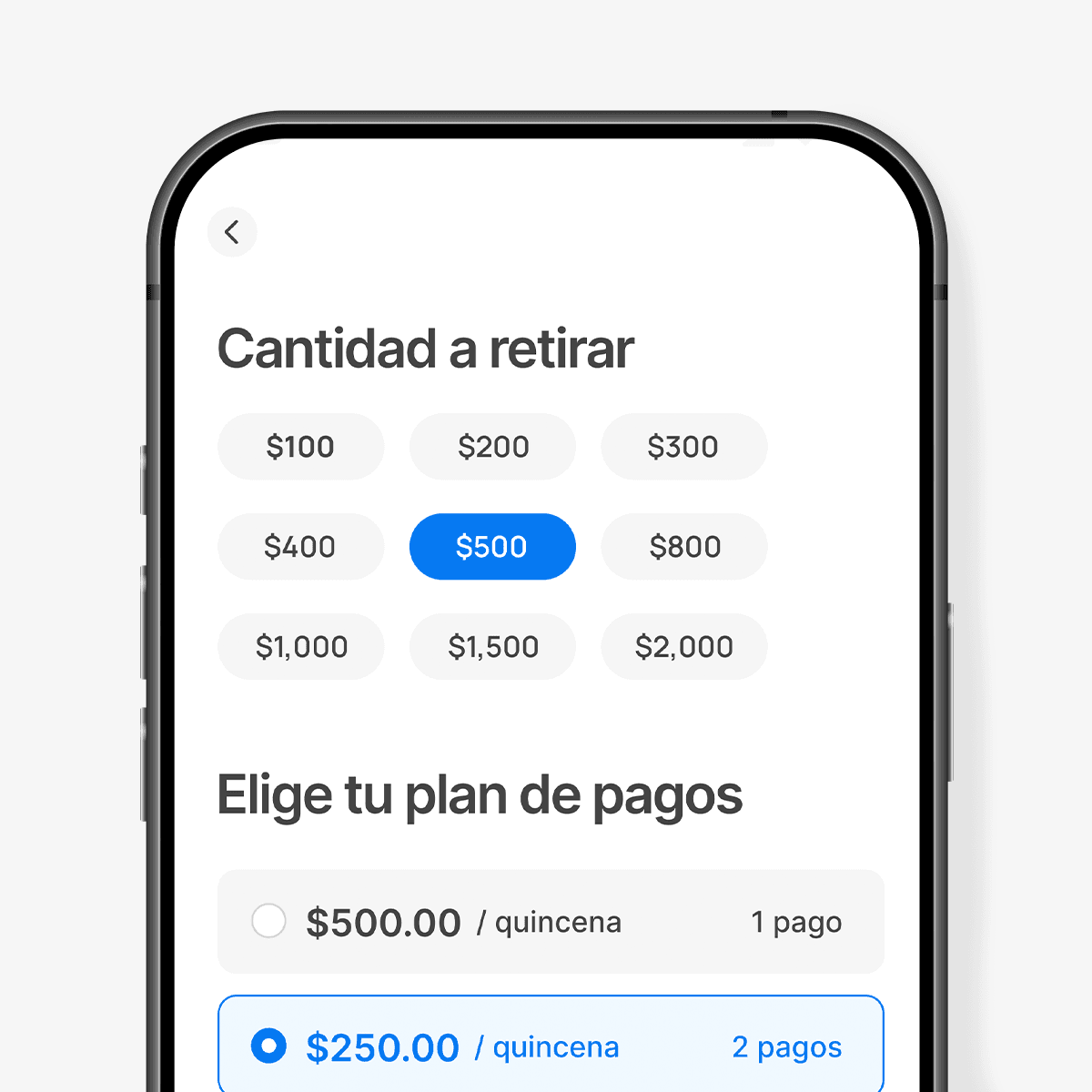 App Nelo mostrando opciones de plan de pagos